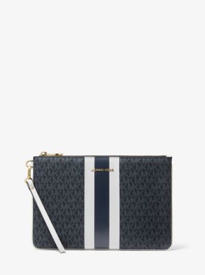 Large Logo Stripe Zip Pouch | Michael Kors