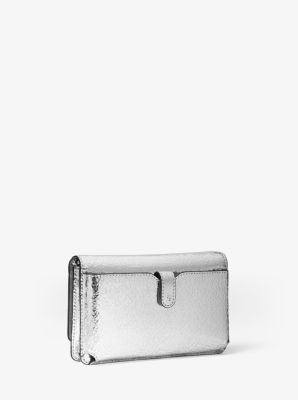 Crackled Metallic Leather Convertible Crossbody Bag