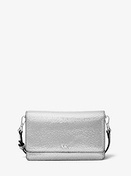 Crackled Metallic Leather Convertible Crossbody Bag - SILVER - 32T9SF5C1M