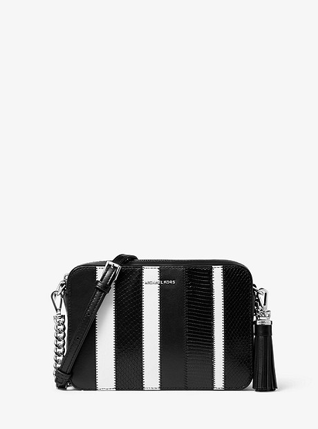 Ginny Medium Striped Leather Crossbody Bag - BLACK/WHITE - 32T9SF5M2T