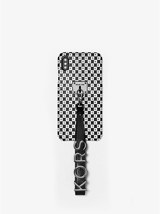 Checkerboard Logo Leather Wristlet Case For iPhone XS Max image number 0