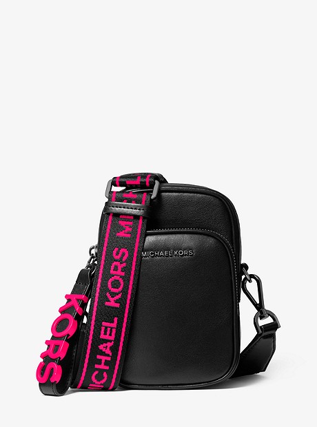 Small Leather Neon Logo Tape Crossbody Bag - BLACK - 32T9UF5C0L