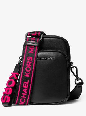 Medium Leather Neon Logo Tape Crossbody 