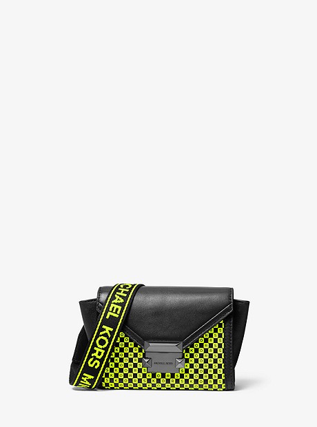 Whitney Mini Neon Checkerboard Logo Leather Convertible Crossbody Bag - BLACK/NEON YELLOW - 32T9UWHC5R