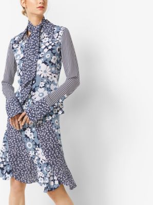 Contrast Floral Silk-Georgette Blouse