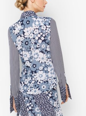 Contrast Floral Silk-Georgette Blouse