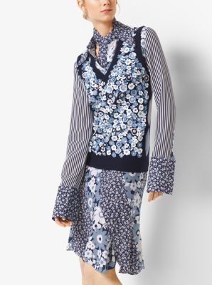 Contrast Floral Silk-Georgette Blouse