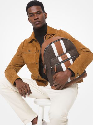 Hudson Pebbled Leather and Logo Stripe Backpack