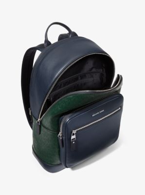 Hudson Two-Tone Logo Debossed Leather Backpack