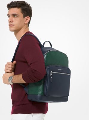 Hudson Two-Tone Logo Debossed Leather Backpack