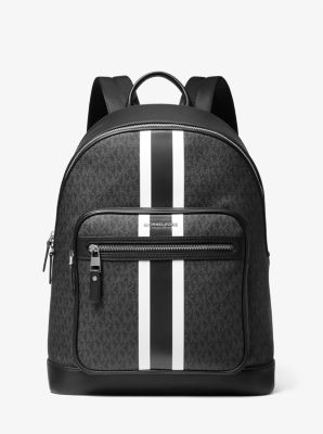 Pre-owned Michael Kors Black Signature Coated Canvas Striped Cooper Backpack