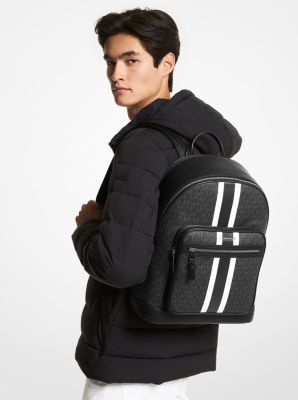 Hudson Pebbled Leather and Logo Stripe Backpack