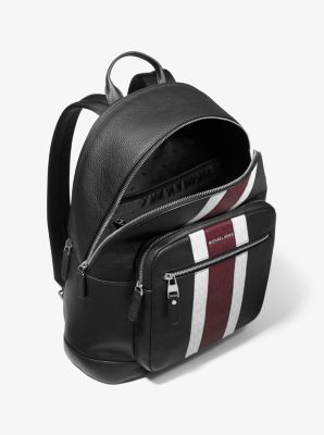 MICHAEL KORS MENS Hudson Pebbled Leather and Logo Stripe Backpack – Little  Red