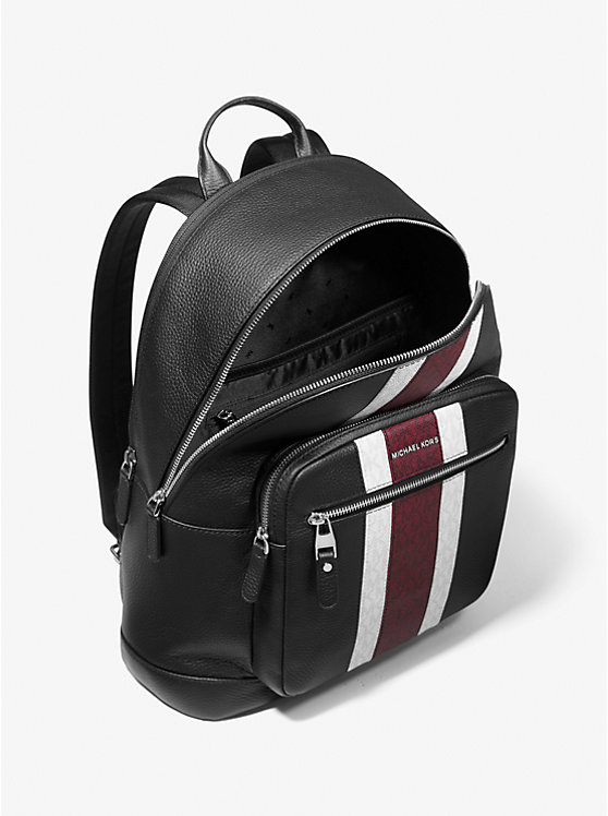 Hudson Pebbled Leather and Logo Stripe Backpack | Michael Kors