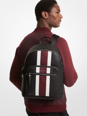 MICHAEL KORS MENS Hudson Pebbled Leather and Logo Stripe Backpack – Little  Red