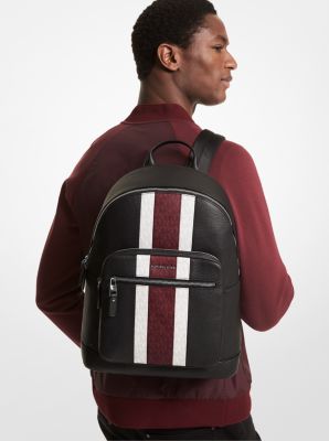 MICHAEL KORS MENS Hudson Pebbled Leather and Logo Stripe Backpack