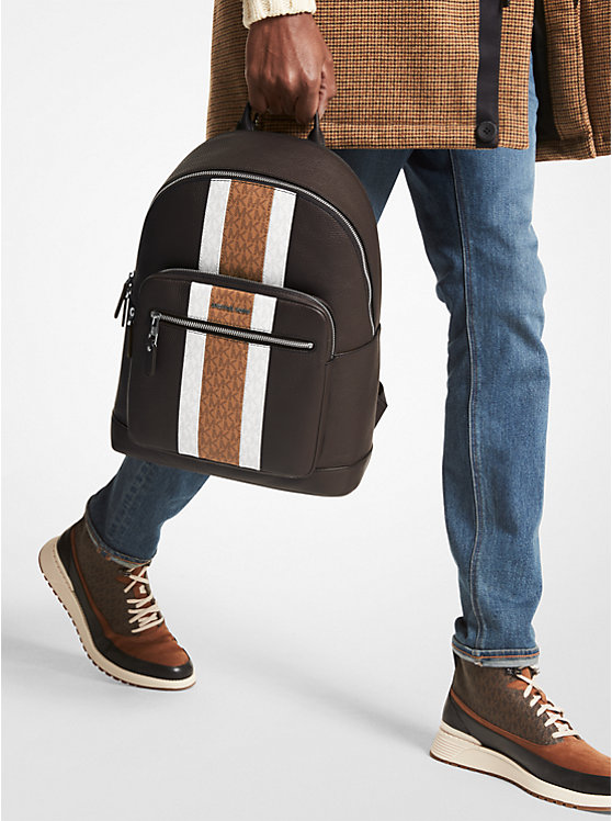 Hudson Pebbled Leather and Logo Stripe Backpack image number 3