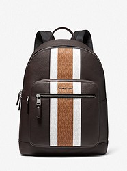 Hudson Pebbled Leather and Logo Stripe Backpack - BROWN - 33F1LHDB8L
