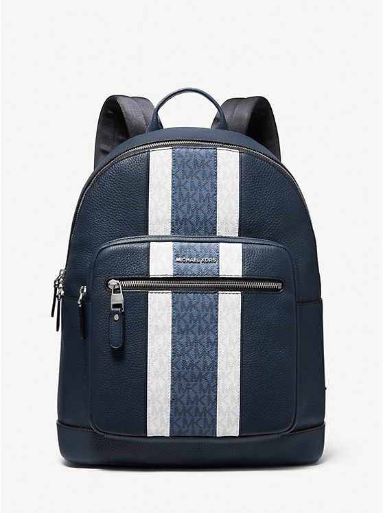 Hudson Pebbled Leather and Logo Stripe Backpack image number 0