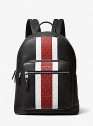 Hudson Pebbled Leather and Logo Stripe Backpack - CRIMSON - 33F1LHDB8L