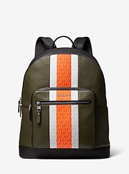 Hudson Pebbled Leather and Logo Stripe Backpack - DAY GLO ORANGE - 33F1LHDB8L