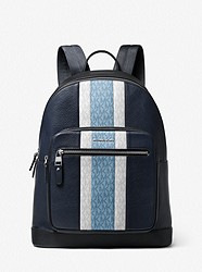 Hudson Pebbled Leather and Logo Stripe Backpack - NVY/CHMBRY - 33F1LHDB8L