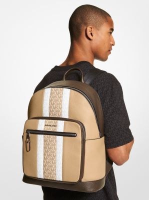 Hudson Pebbled Leather and Logo Stripe Backpack | Michael