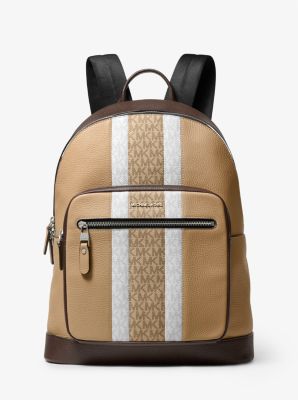 Hudson Pebbled Leather And Logo Stripe Backpack | Michael Kors