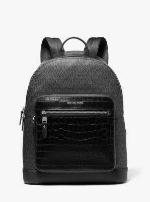 Michael Kors Men's Hudson Crocodile Embossed Leather and Logo Backpack - Black