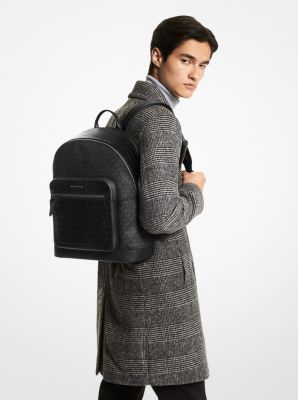 Hudson Crocodile Embossed Leather and Logo Backpack