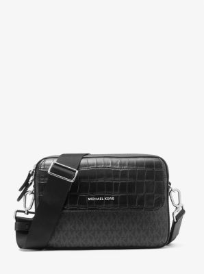 Hudson Graphic Logo Embossed Leather Crossbody Bag