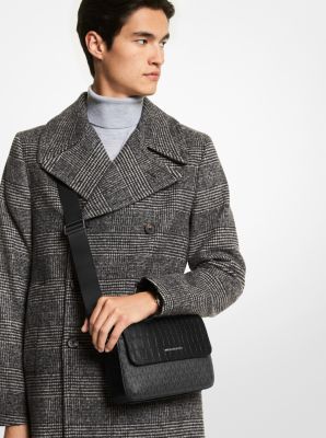 Hudson Crocodile Embossed Leather and Logo Crossbody Bag