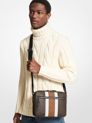 Hudson Pebbled Leather and Logo Stripe Camera Bag