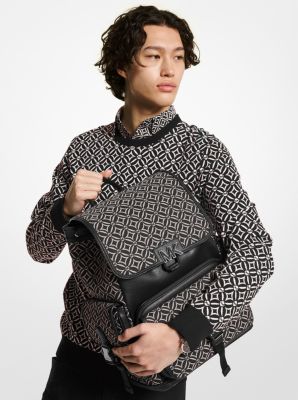 Hudson Logo Jacquard Backpack in BLACK/LIGHT CREAM | Michael Kors