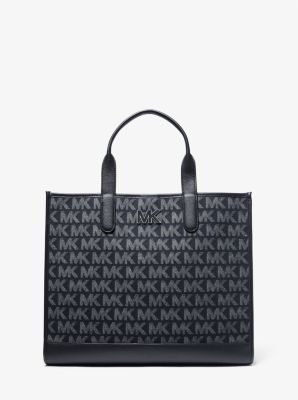 MICHAEL KORS Black & Tan Monogram Signature Jacquard Tote