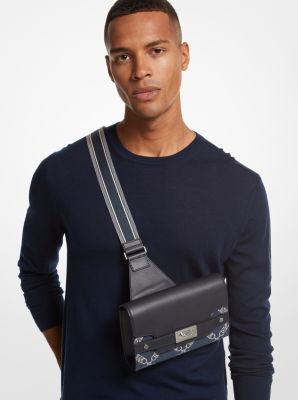 Hudson Empire Logo Jacquard and Leather Sling Pack | Michael Kors Canada