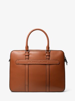 Varick Large Leather Briefcase in LUGGAGE | Michael Kors