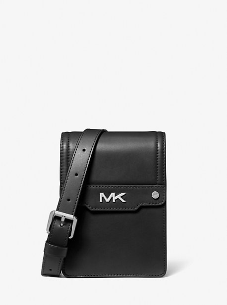 MK Varick Leather Smartphone Crossbody Bag - Black - Michael Kors