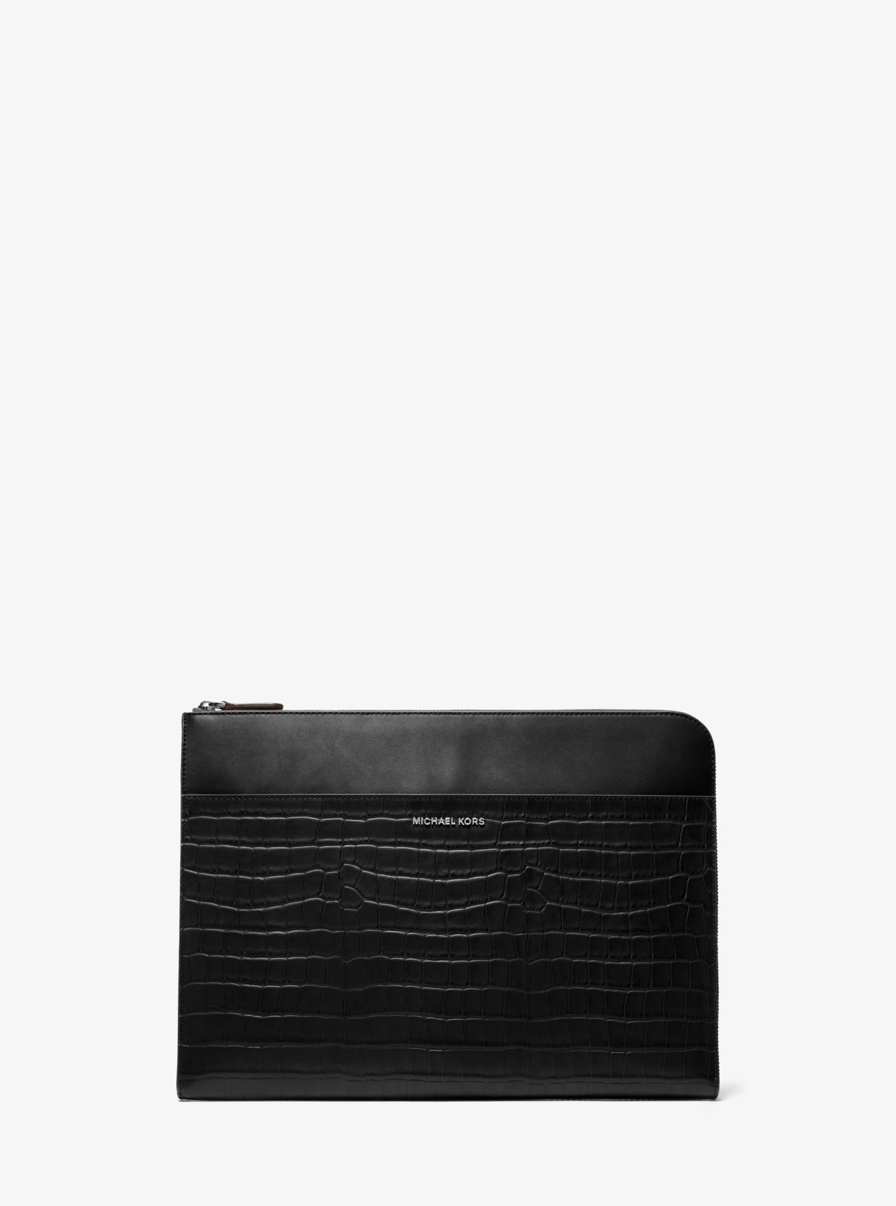 MK Hudson Crocodile Embossed Leather Laptop Case - Black - Michael Kors