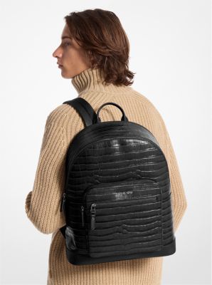 Hudson Crocodile Embossed Leather Commuter Backpack image number 3