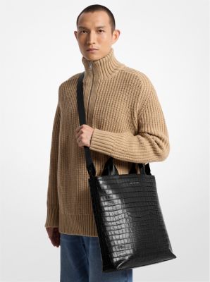 Hudson Crocodile Embossed Leather Tote Bag