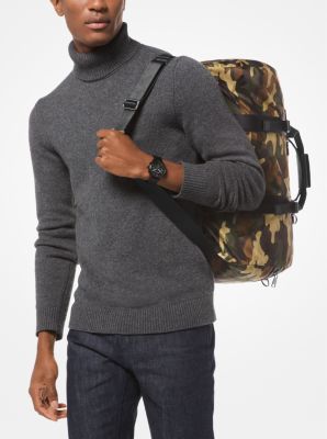 Michael Kors Black Camouflage Nylon and Leather Kent Backpack