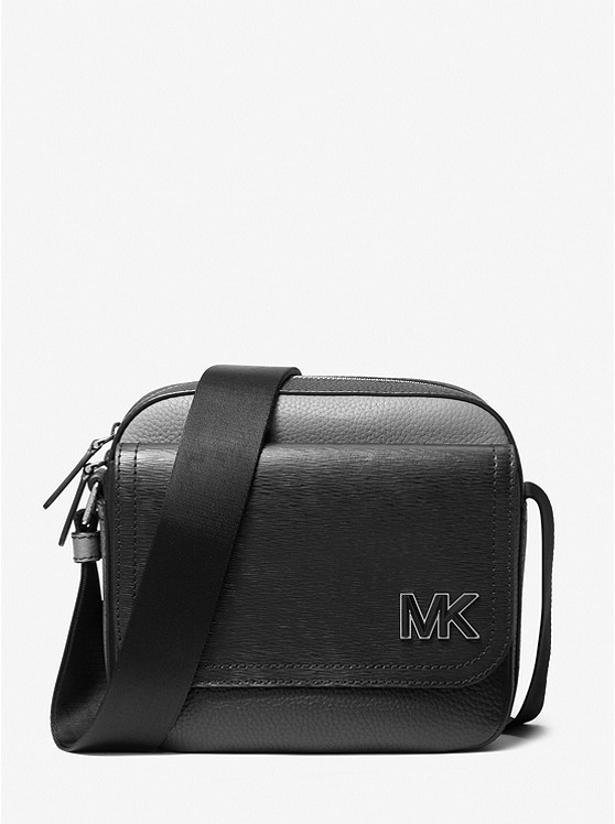 Hudson Color-Blocked Leather Messenger Bag Black