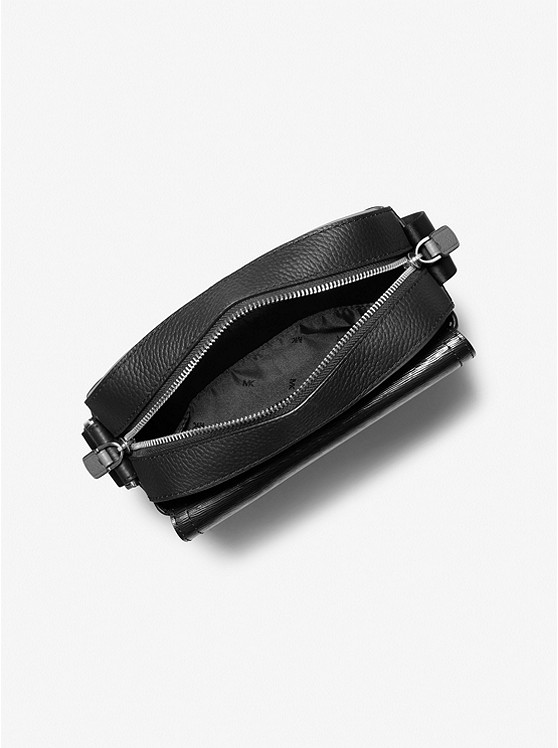Hudson Color-Blocked Leather Messenger Bag Black