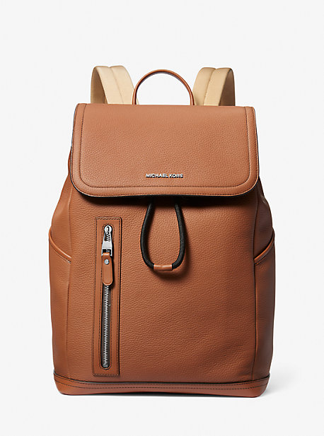 MK Hudson Pebbled Leather Utility Backpack - Luggage Brown - Michael Kors