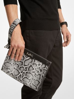 Varick Large Snake Embossed Leather Pouch | Michael Kors Canada