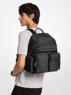 Brooklyn Medium Printed Signature Logo Cargo Backpack in BLACK | Michael Kors