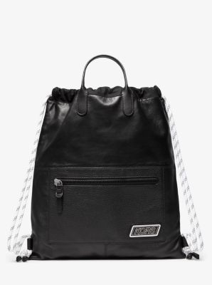 Mens leather drawstring online backpack