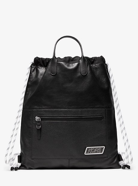 Greyson Leather Drawstring Backpack - BLACK - 33S0LGYB7T