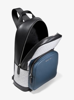 Hudson Color-Block Logo and Leather Commuter Sling Pack